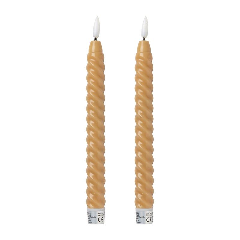 Foto van Led dinerkaars twist - taupe - set van 2 - ø2.2x24.5 cm