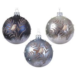 Foto van Decoris luxe kerstballen - 6x - vogel - blauw en zilver - glas - 8 cm - kerstbal