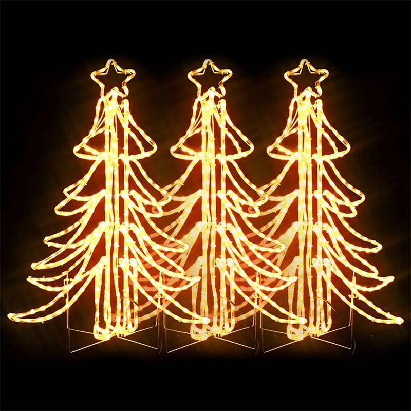 Foto van Vidaxl kerstfiguur boom 3 st inklapbaar met led'ss 87x87x93 cm warmwit