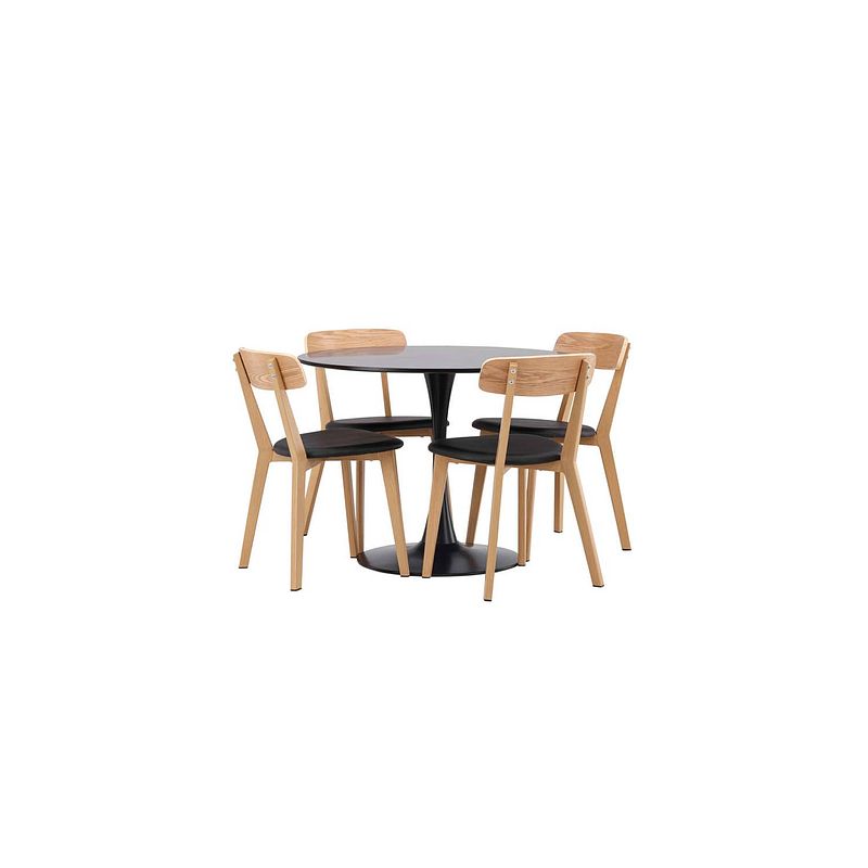 Foto van Glade eethoek tafel zwart en 4 sanjos stoelen naturel.