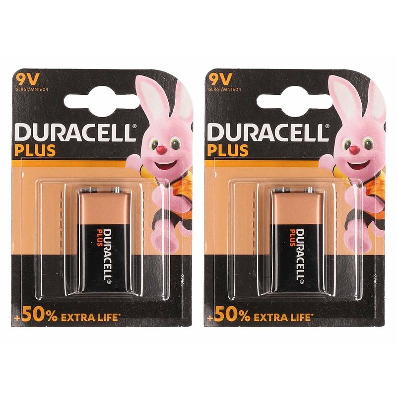 Foto van 2x duracell batterij 9 volt blok - batterij 9v blok