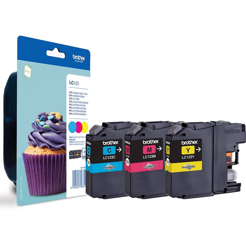 Foto van Brother inktcartridge, 600 pagina's, oem lc-123rbwbp, 3 kleuren 4 stuks