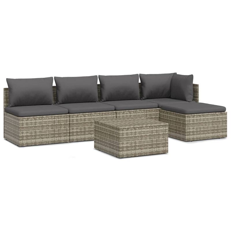 Foto van Vidaxl 6-delige loungeset met kussens poly rattan grijs