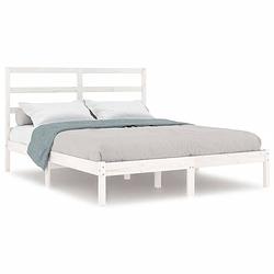 Foto van The living store bedframe - wit - massief grenenhout - 140 x 190 cm - met stevige lattenbodem