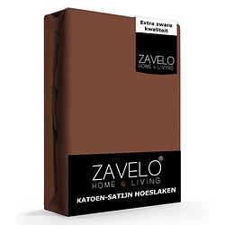 Foto van Zavelo katoen - hoeslaken katoen satijn roest bruin - zijdezacht - extra hoog-lits-jumeaux (180x210 cm)