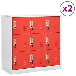 Foto van Vidaxl lockerkasten 2 st 90x45x92,5 cm staal lichtgrijs en rood