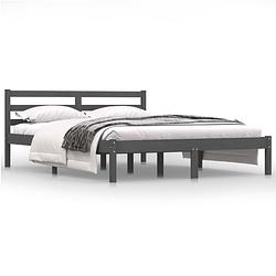 Foto van The living store bedframe grenenhout - grijs - 195.5 x 145.5 x 69.5 cm - stevig lattenbodem - comfortabel hoofdeinde -