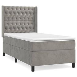 Foto van The living store boxspringbed - fluweel lichtgrijs - 203 x 93 x 118/128 cm - pocketvering matras - middelharde