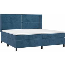 Foto van The living store boxspringbed - fluweel - donkerblauw - 203x203x118/128 cm - pocketvering