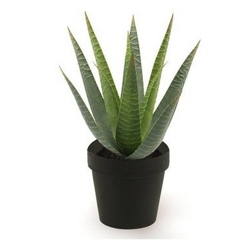 Foto van Kantoor kunstplant aloe vera groen in zwarte pot 23 cm - kunstplanten