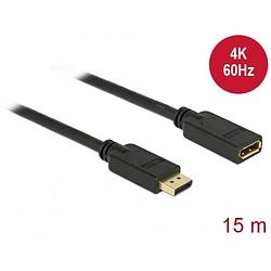 Foto van Delock displayport verlengkabel displayport stekker, displayport bus 15.00 m zwart 84908 vergulde steekcontacten displayport-kabel