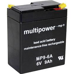 Foto van Multipower mp9-6a loodaccu 6 v 9 ah loodvlies (agm) (b x h x d) 97 x 118 x 56 mm kabelschoen 4.8 mm onderhoudsvrij, geringe zelfontlading