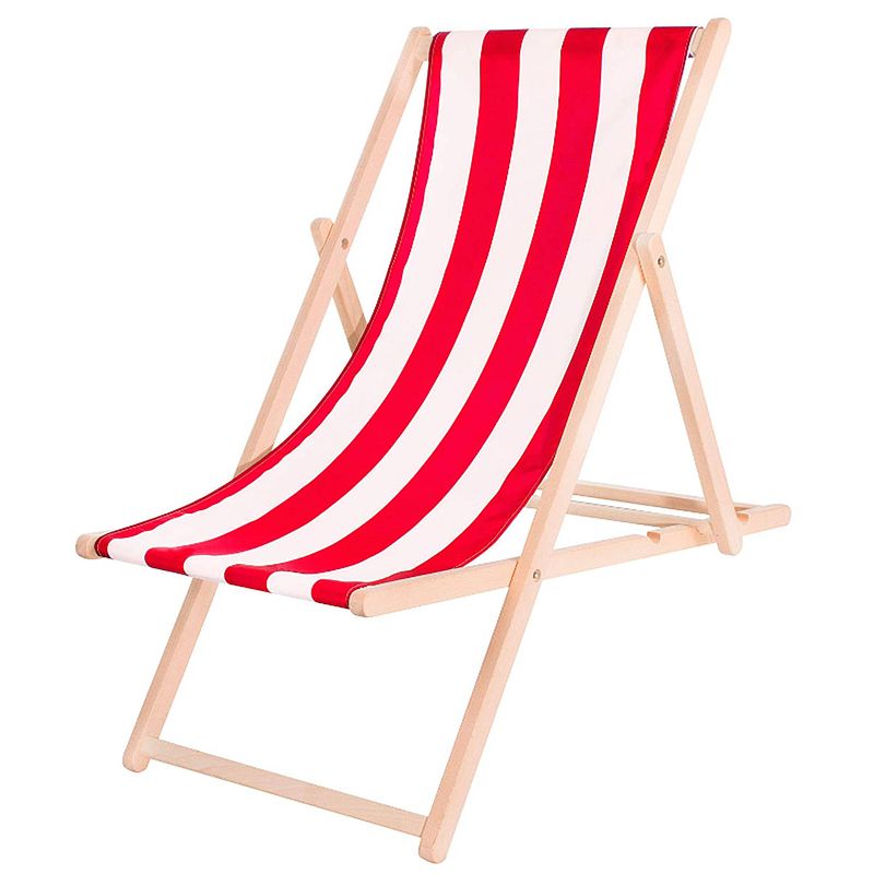 Foto van Ligbed strandstoel ligstoel verstelbaar beukenhout handgemaakt rood wit
