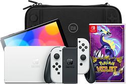 Foto van Nintendo switch oled wit + pokémon violet + bluebuilt travel case
