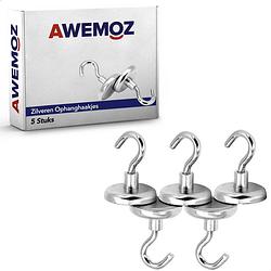 Foto van Awemoz® magnetische ophanghaakjes zelfklevend - 5 stuks - ophanghaken - 15 kg trekkracht - zilver