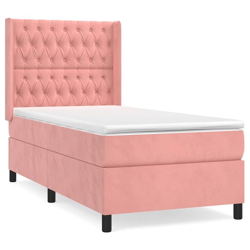 Foto van The living store boxspringbed - roze fluweel - 203 x 103 x 118/128 cm - pocketvering matras - middelharde ondersteuning