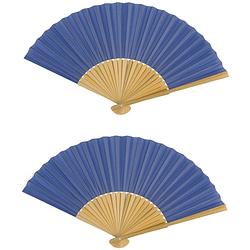 Foto van Spaanse handwaaier - 2x - special colours - staalblauw - bamboe/papier - 21 cm - verkleedattributen