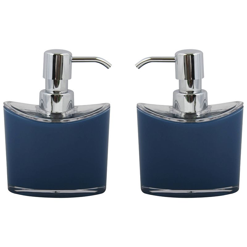 Foto van Msv zeeppompje/dispenser aveiro - 2x - ps kunststof - donkerblauw/zilver - 11 x 14 cm - 260 ml - zeeppompjes