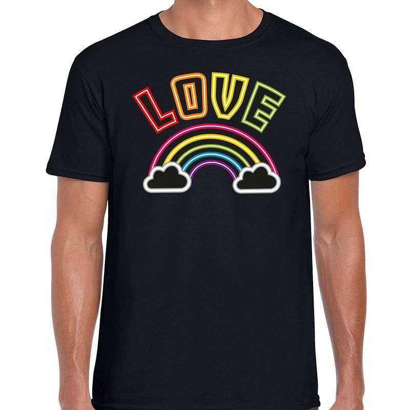 Foto van Bellatio decorations gay pride shirt - love - regenboog - heren - zwart m - feestshirts