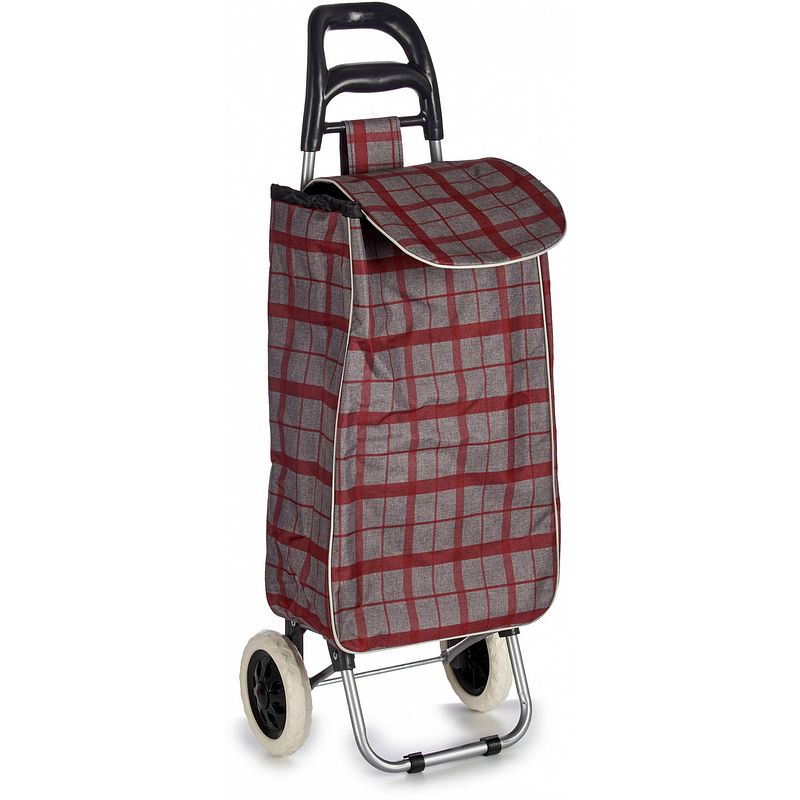 Foto van Arte regal trolley geruit 18,5 x 36 x 96 cm polyester grijs/rood