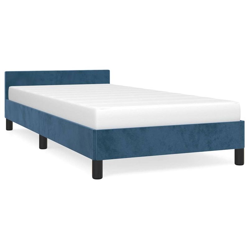 Foto van The living store bedframe donkerblauw 203x93x50 cm - fluweel - ondersteunende poten - multiplex lattenbodem