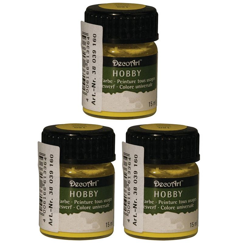 Foto van 3x acrylverf/hobbyverf geel 15 ml hobby materiaal - hobbyverf