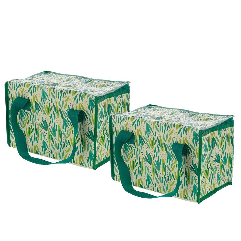 Foto van 2x stuks kleine lunch koeltas natuur print 20 x 29 x 20 - 11.6 liter - koeltas