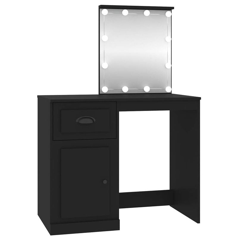 Foto van The living store kaptafel - zwart - 90 x 50 x 132.5 cm - led-verlichting - opbergruimte