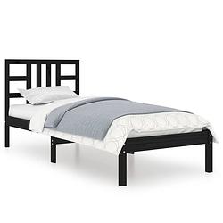 Foto van The living store bedframe grenenhout - zwart - 195.5 x 80.5 x 31 cm - multiplex lattenbodem - geschikt voor 75 x 190 cm