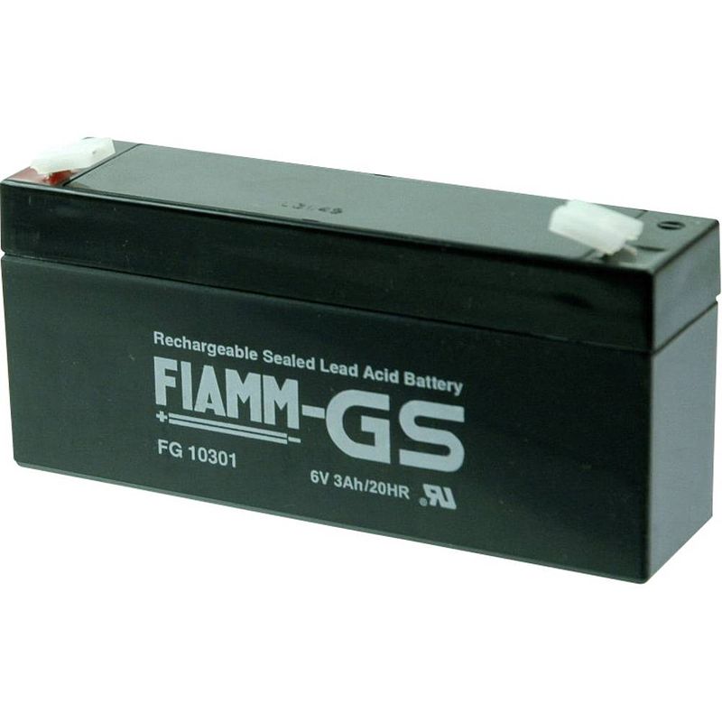 Foto van Fiamm pb-6-3 loodaccu 6 v 3 ah loodvlies (agm) (b x h x d) 134 x 66 x 33 mm kabelschoen 4.8 mm onderhoudsvrij, geringe zelfontlading, vds-certificering