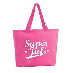 Foto van Super juf shopper tas - fuchsia roze - 47 x 34 x 12,5 cm - boodschappentas / strandtas