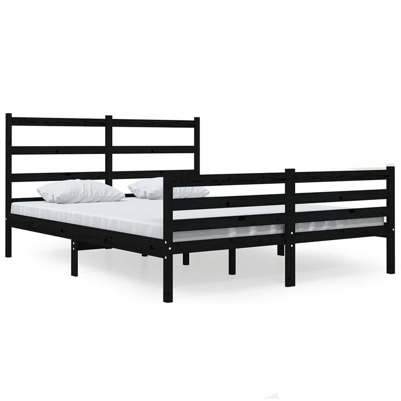 Foto van Vidaxl bedframe massief grenenhout zwart 120x190 cm 4ft small double