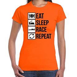 Foto van Eat sleep race repeat supporter / race fan t-shirt oranje voor dames l - feestshirts