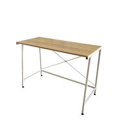 Foto van Bureau laptop computer tafel stoer - industrieel - wit metaal blank hout