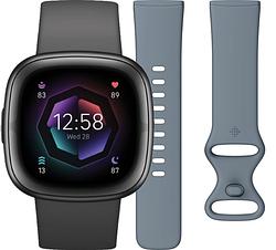 Foto van Fitbit sense 2 zwart + siliconen bandje blauw s