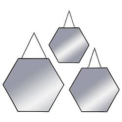 Foto van Set van 3 zeshoekige metalen hangende spiegels - zwart