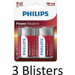 Foto van 6 stuks (3 blisters a 2 st) philips power alkaline d batterijen