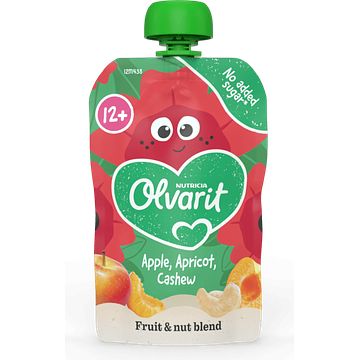 Foto van Olvarit 12+ maanden knijpfruit appel abrikoos cashew 100g bij jumbo