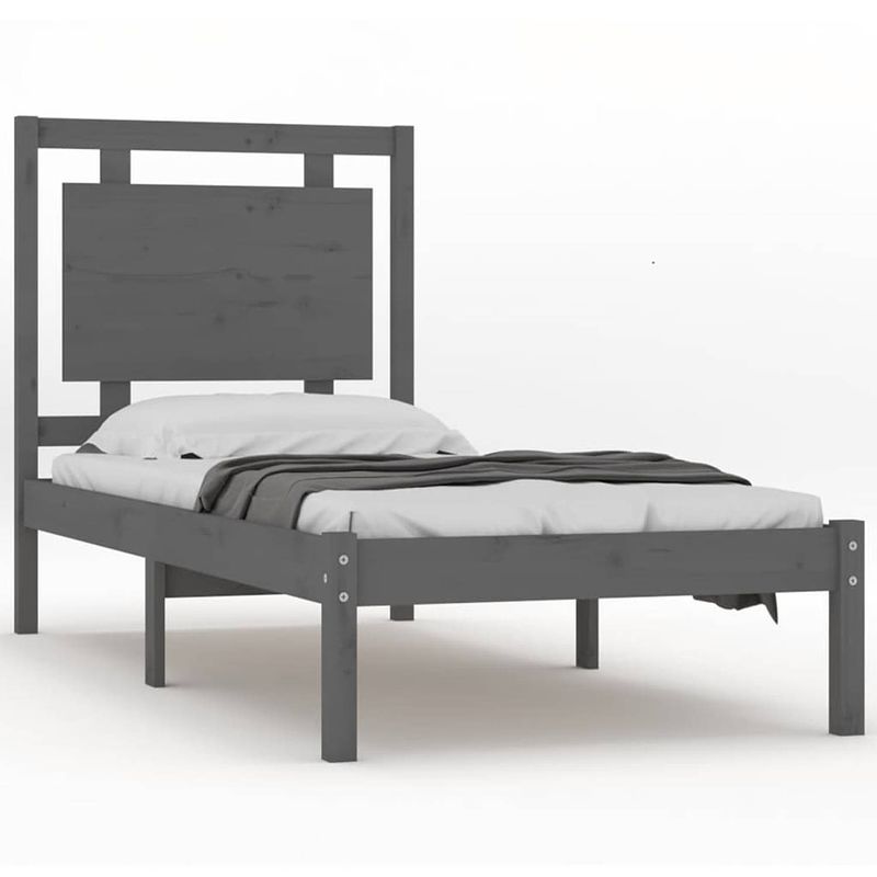 Foto van The living store bedframe - grenenhout - 195.5 x 95.5 cm - grijs