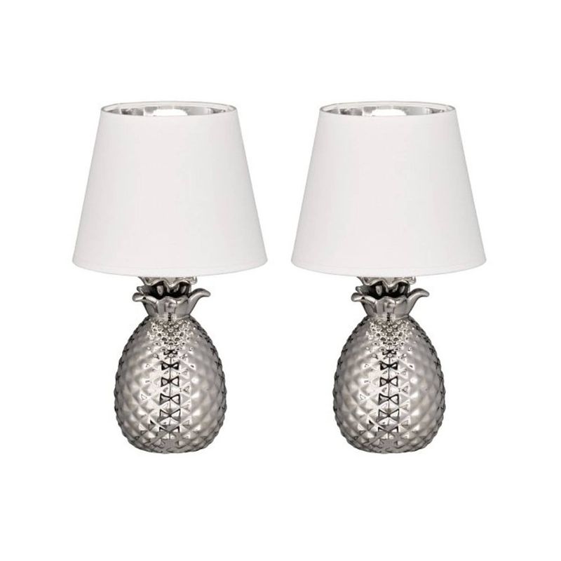 Foto van Pineapple tafellamp wit-zilver 35 cm - 2 stuks