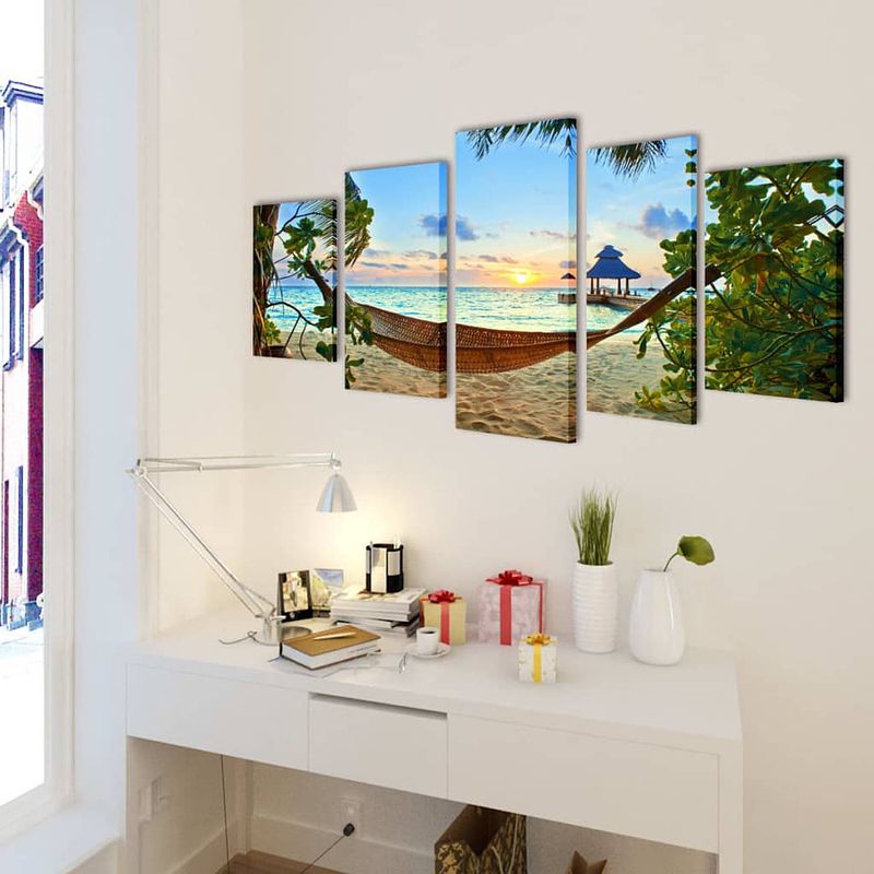 Foto van The living store 5-panelen canvas muurdruk set - 200 x 100 cm - tropische print