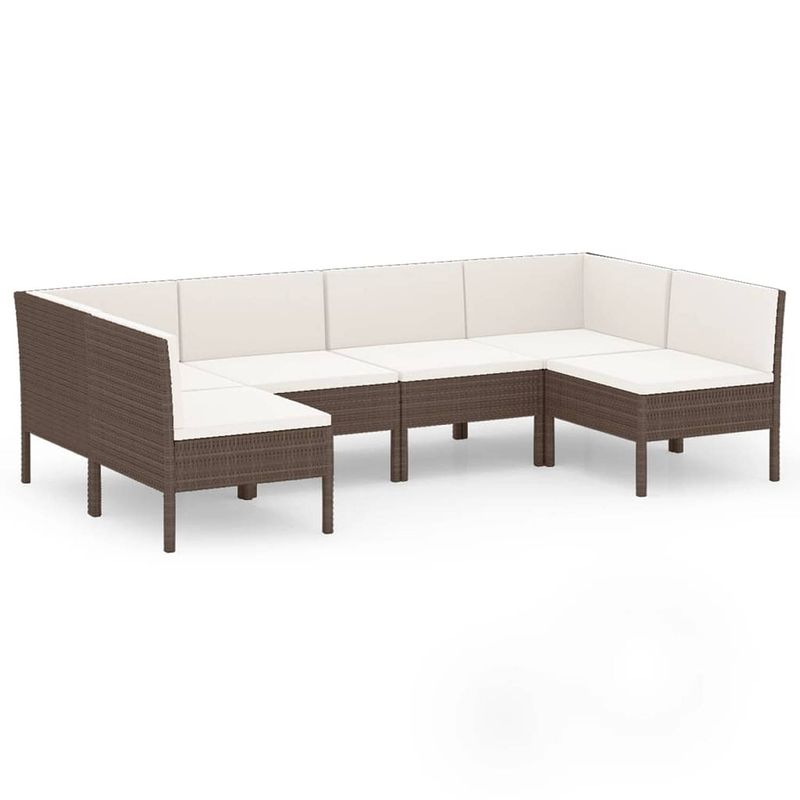 Foto van Vidaxl 6-delige loungeset met kussens poly rattan bruin