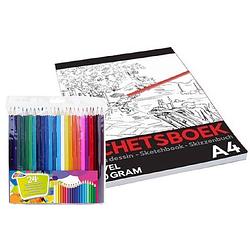 Foto van 24-delige tekenen grafix potloden set met a4 schetsboek 50 vellen - kleurpotlood
