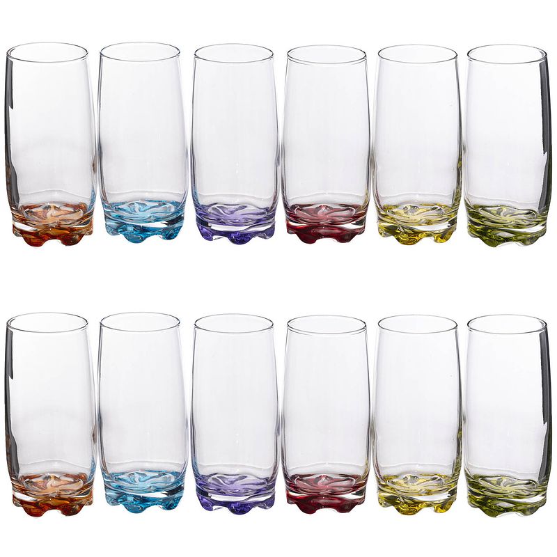 Foto van Set van 12x stuks drinkglazen/waterglazen kleurenmix 380 ml - drinkglazen