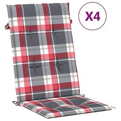 Foto van Vidaxl tuinstoelkussens 4 st 120x50x3 cm rood ruitpatroon