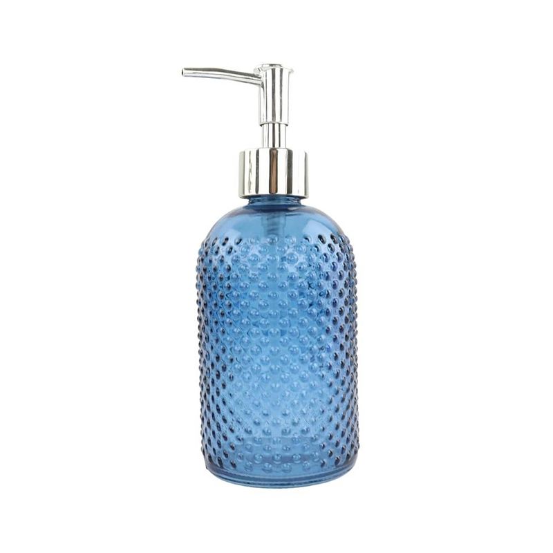 Foto van Orange85 zeeppompje - zeepdispenser - blauw - 410ml - glas - badkamer