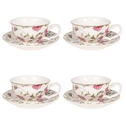 Foto van Haes deco - mokken set van 4 - 12x9x5 cm / ø 13x2 cm / 125 ml - met bloemen - mok