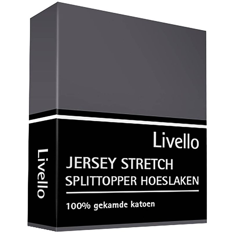 Foto van Livello hoeslaken splittopper jersey donkergrijs 140 x 200/ 210 cm