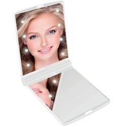 Foto van Led make-up spiegel/handspiegel/zakspiegel - wit - 11,5 x 8,5 cm - dubbelzijdig - make-up spiegeltjes