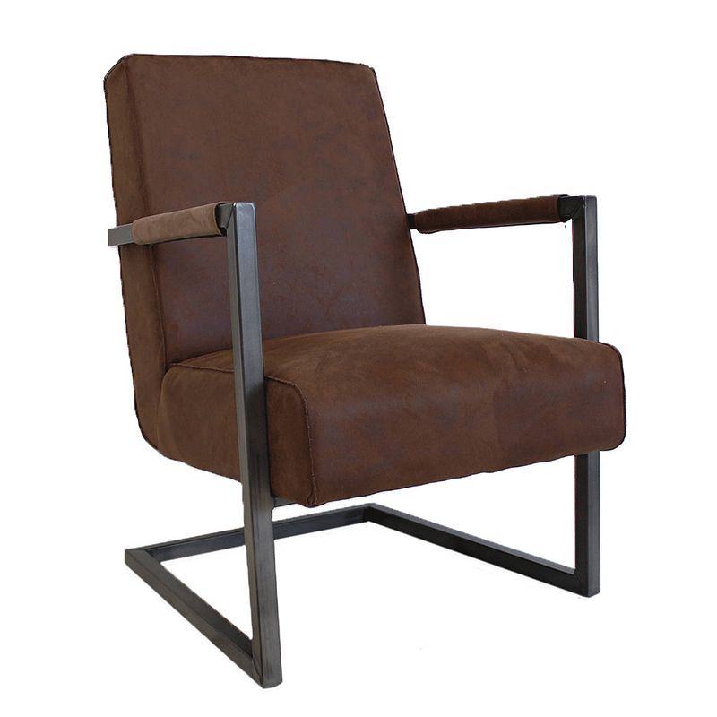 Foto van Dimehouse tiger fauteuil bruin - industrieel - eco leer - met armleuning